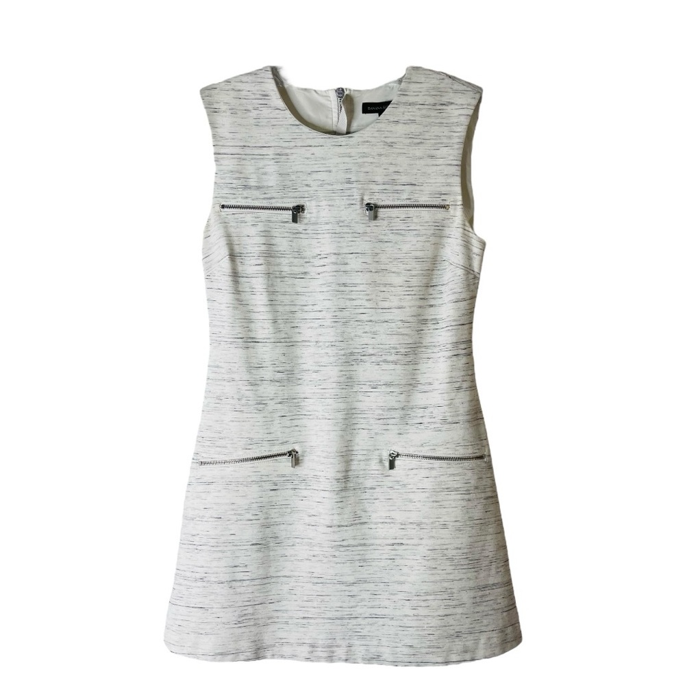 Banana Republic white grey heathered zip stretchy preppy office dress 8P